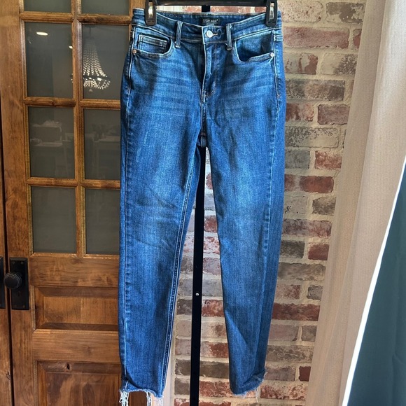 Judy Blue Denim - Judy Blue Skinny Fit Jeans Women Blue Frayed Raw Hem High Rise Stretch 7/28